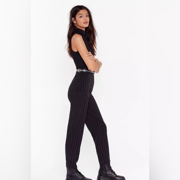 Pinstripe High Waisted Tapered Pants Size 4 (S) NWT - Picture 6 of 8